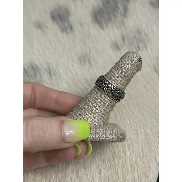 Carolyn Pollack Relios Sterling Silver Floral Flowers Scrolly Braided Ring 7